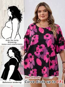 SHEIN CURVE+ 大尺碼女款夏季休閒碎花印花寬鬆襯衫 - 彩色 - 查看 5