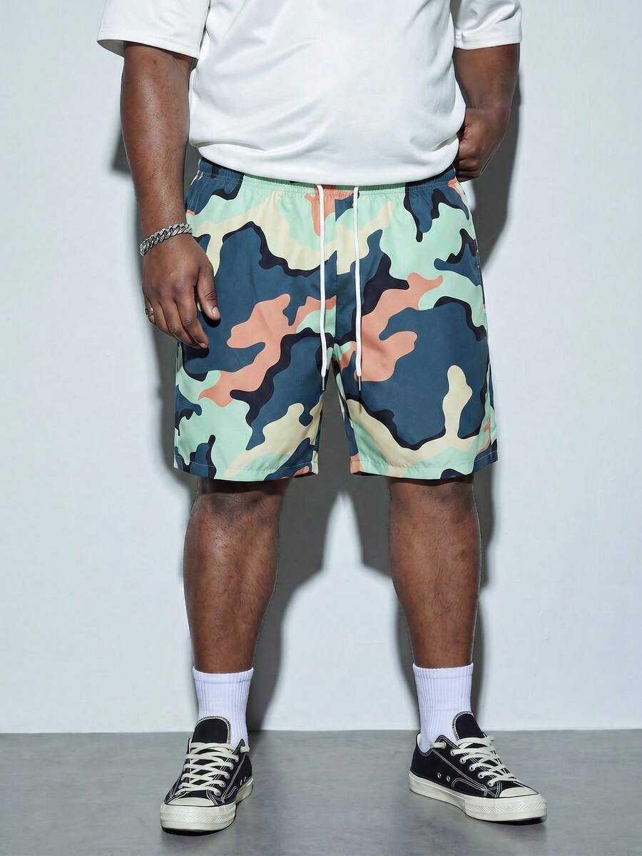 Modcrash Plus Size Men's Camouflage Print Shorts - Multicolor - View 1