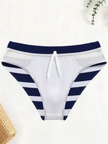 Arcluno Bañador de playa con estampado a rayas para hombres - Azul Marino - Ver 3
