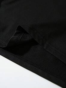 Manfinity Campus Court Áo polo nam ngắn tay phối màu tương phản patchwork, cổ nửa khuy, phong cách thời trang mùa hè, phong cách đại học, áo polo nam đua xe, áo thể thao mô tô, áo California, áo bóng đá - màu đen - Xem 6