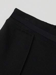 SHEIN Clasi 女士长裤，夏季办公穿着，装饰金属扣，休闲风格，直筒裤型，优雅简约 - 黑色 - 查看 5