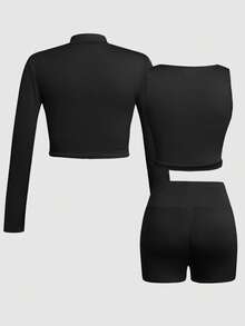 SHEIN Tween Girl Tween Girl Casual Daily Versatile Comfortable Slim Fit Solid Color Bow Embroidery Pattern Sportswear - Black - View 2