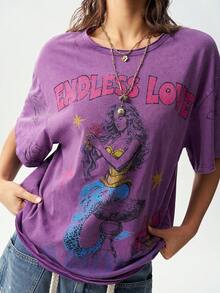 Bohemela Casual Solid Color Knit Round Neck Short Sleeve Loose Fit Women's T-Shirt - Purple - View 7