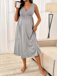 Slowluna Women's Solid Color Minimalist Daily V-Neck Sleeveless Apparel - Light Grey - View 9
