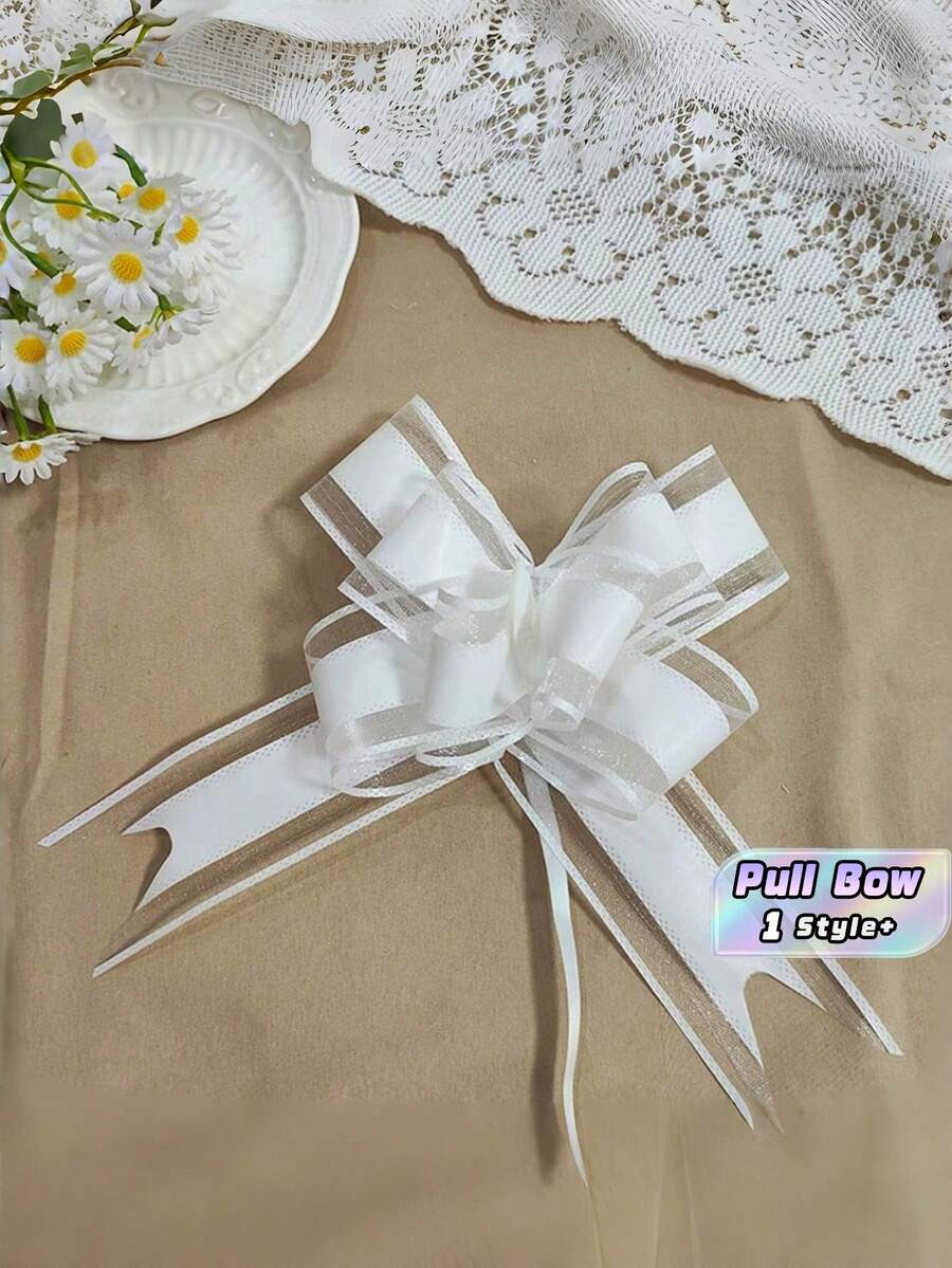 10 PCS Sheer Tulle Pull Bow Ribbon Gift Wrapping Wedding Party Decorations For Bridal Shower Birthday Holiday Car Decor Hot Selling - White - View 1