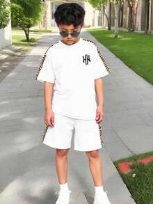 Genkimix Kids 大童休闲时尚简约符号图案印花短袖T恤和短裤两件套 - 彩色 - 查看 8
