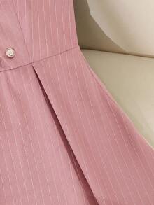 GlowEve Women's Pink Stripe Contrast Collar Cinched Waist A-Line Elegant Daily Commute Office Tea Party Teachers' Day French Vintage Spring Summer Shirt Dress - Multicolor - View 6
