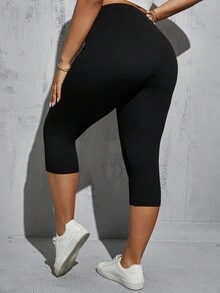 SHEIN Essnce 大尺碼女款夏季七分褲，2件裝內搭褲，黑色口袋內搭褲，瑜珈健身褲，舒適內搭褲，夏季長褲 - 彩色 - 查看 3