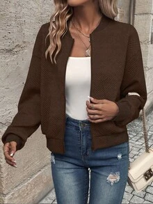 EMERY ROSE Women's Spring/Autumn Casual Solid Color Jacket - Coffee Brown - View 4