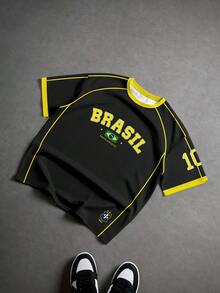 Manfinity Campus Court Áo thun bóng đá Brazil cổ điển, in số 10 kiểu Mỹ, áo thun in hình dành cho nam, áo thun in hình dành cho nữ, áo thể thao thời trang nam, phụ kiện bóng đá. - Nhiều màu - Xem 3