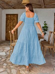 EMERY ROSE Vestido de mujer talla grande de tejido regular para primavera/verano, manga corta, cuello cuadrado, amarillo, con cintura definida - Azul cielo - Ver 2