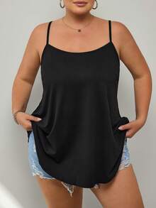 SHEIN CURVE+ 大尺碼黑白 2件組娃娃裙襬細肩帶背心，舒適適用於居家、街頭與度假 - 彩色 - 查看 3
