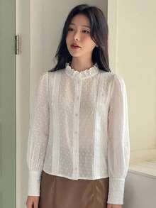 DAZY 優雅立領花瓣袖女式襯衫 - 白色 - 查看 3