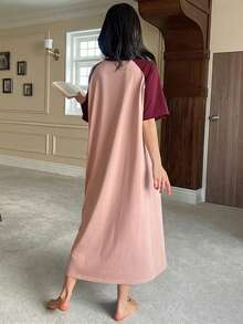 DAZY Sun Graphic Raglan Sleeve Long Dress, Women Summer Sleepwear - Pink - View 2