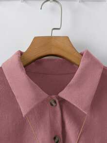 Linhara Plus Size Solid Color Short Sleeve Shirt And Spaghetti Strap Dress Cotton 2 Pieces Set - Dusty Pink - View 5