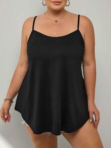 SHEIN CURVE+ 大尺碼黑白 2件組娃娃裙襬細肩帶背心，舒適適用於居家、街頭與度假 - 彩色 - 查看 2