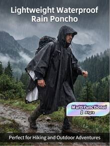 1 Áo mưa đa năng 3 trong 1 cầm tay, chất liệu polyester phủ bạc, chống gió, chống nước, chống bụi, màu trơn, thích hợp cho leo núi, cắm trại, câu cá, unisex, cỡ freesize. - màu đen - Xem 1