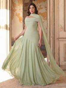 Glamrae Đầm maxi cỡ lớn sang trọng, thanh lịch màu xanh lá cây với chất liệu satin và chiffon co giãn, thiết kế phối ghép bất đối xứng, xếp ly dáng chữ A, cổ yếm gợi cảm, phù hợp cho tiệc tối, tiệc độc thân, hẹn hò, dạ hội, đám cưới. - màu xanh lá - Xem 7