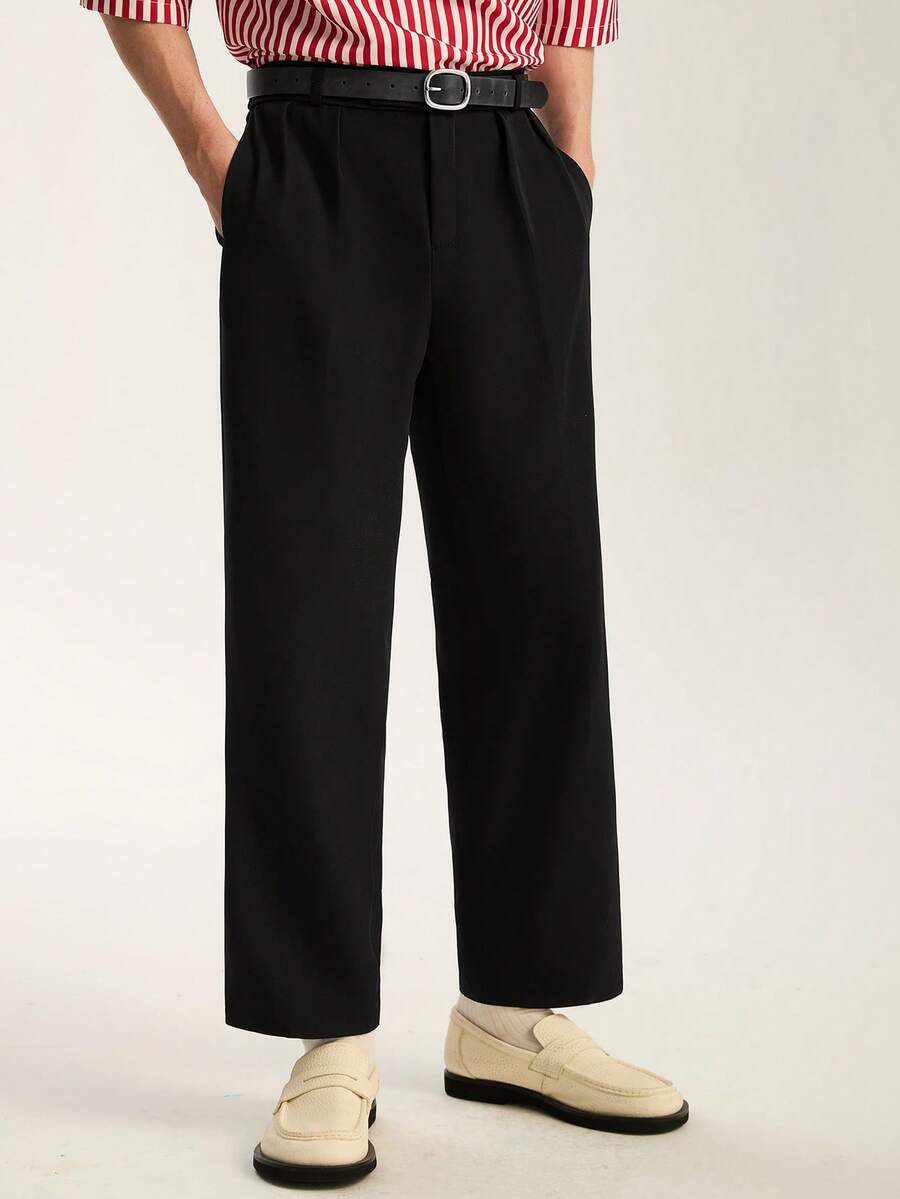 Limitiso Men's Casual Everyday Office Commute Slim Fit Solid Color Slant Pocket Suit Pants Men S Pleated Suit Pants Baggy Dress Pants Men Japanese Pants For Men Korean Pants Men Streetwear Men Pants - Black - View 1