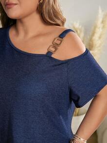 Breezaya Plus Size Women's Off-Shoulder Split Design Casual Party Vacation Denim Dress Navy Blue Autumn - Blue - View 6