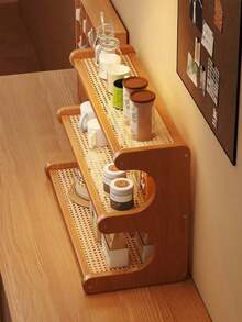 1 PC 2/3 Tier High Capacity Thickened Drainage Sturdy Ladder Space Saving Stylish Natural Bamboo Multifunctional Storage Shelf For Kitchen Office Vanity Home Decor Organization Rack - Brown - View 6