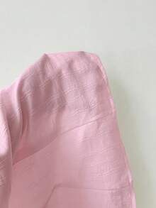 SHEIN Unity Women's YK2 Decorative Sun Buckle Textured Striped Casual Office Shirt - Pink - View 4