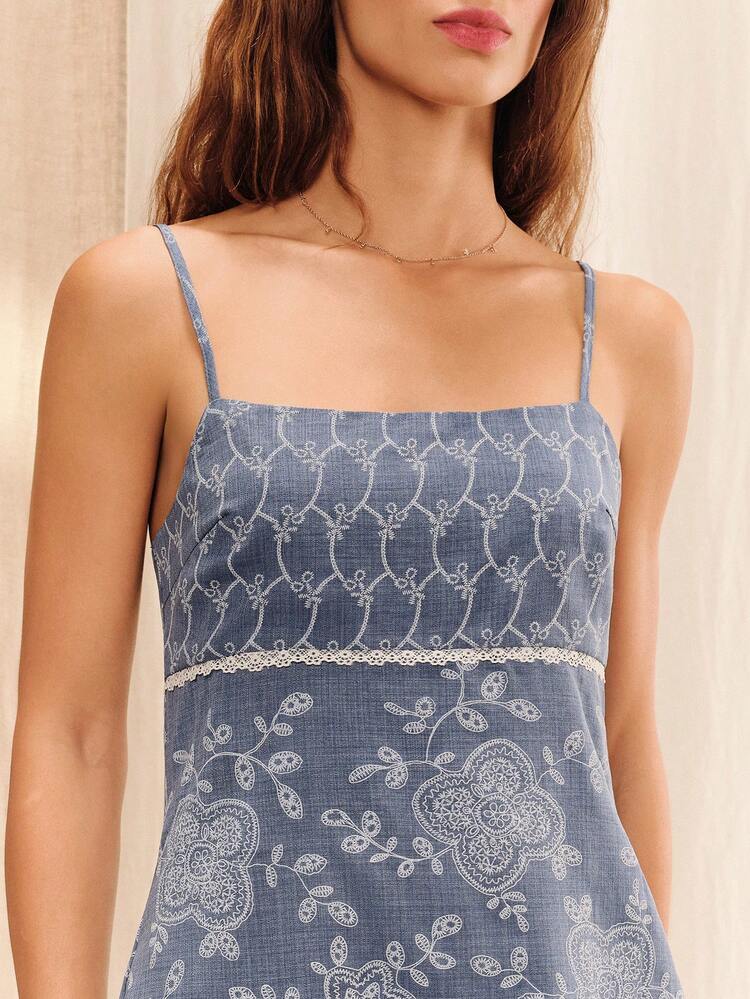 Blue Floral Mix-Print Mini Dress Summer Holiday Casual French Style Dress
