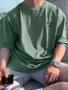DAZY 夏季字母印花圓領軍綠色男士T恤 - 軍綠色 - 查看 6