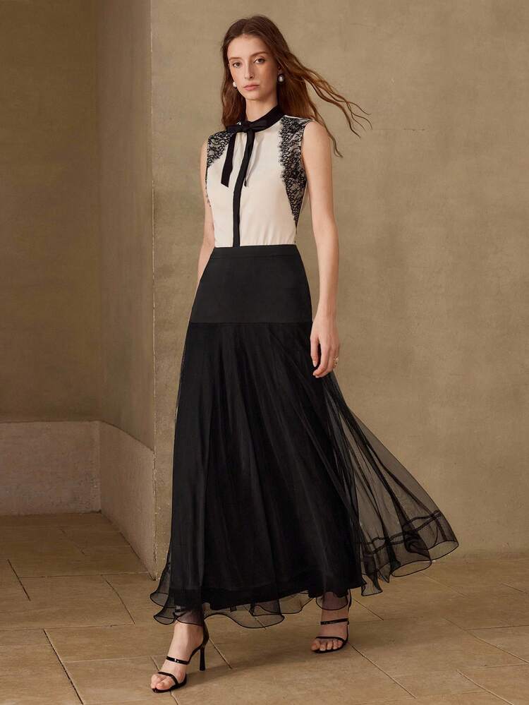 FASHIONABLE LUXURY HIGH-END DESIGN EXQUISITE TULLE LONG SKIRT