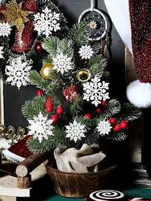 36 PCS White Glitter Snowflake Ornaments Christmas Tree Decorations Hanging Party Supplies Winter Wonderland Theme Holiday Decorations Sparkling Plastic Snowflakes For Xmas New Year Wedding Home Decor Festival Background Party Favor Decorative - multicolor - View 3