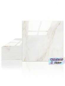 11 Pcs Waterproof Moistureproof 3D Marble Soft Beige Wallpaper For Bathroom Kitchen Stickers Wall Panel Renovation Decoration Spring Refresh Home Rama - White - View 1