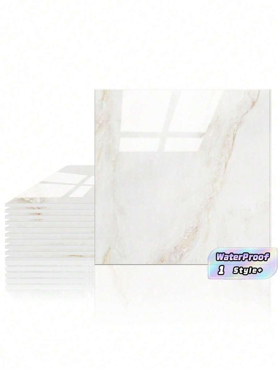 11 Pcs Waterproof Moistureproof 3D Marble Soft Beige Wallpaper For Bathroom Kitchen Stickers Wall Panel Renovation Decoration Spring Refresh Home Rama - White - View 1