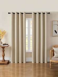 1 Piece Blackout Curtain With Eyelet, Soft And Graceful Blackout Curtain For Living Room, Beige - Beige - View 12
