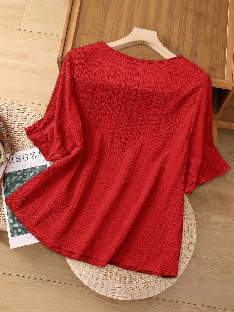 Plus Size Shirt Khaki Leaf Hem Short Sleeves Simple Fashion Casual Everyday Vacation Outfits Woman Spring Summer,Western Wear Women,Spring/Summer