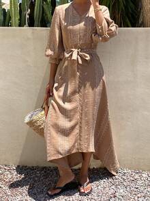 Livesso Women's Simple Daily Long Dress - Khaki - View 1