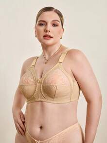 Hourtrue Plus Size Women Lightweight Daily Bra, Full Coverage Lace Wireless Breathable Seamless Bra, Lift & Support - Beige - View 5