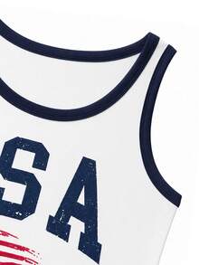 SHEIN Holidaya Summer Independence Day Women's 2 Pieces Set, Independence Day Women's Tank Top And Women's Shorts, USA Flag Print T-Shirt And Print Shorts - Blue and White - View 6