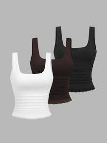Sweetra Bộ 3 món thời trang hot girl phong cách Âu Mỹ xuân/hè mới, áo tank top ren hở lưng gợi cảm tôn dáng, màu trơn đa năng, mặc thường ngày đi làm và hẹn hò cho nữ - Nhiều màu - Xem 1
