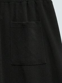 加大码男士几何印花短袖T恤和短裤休闲套装 - 黑色 - 查看 10