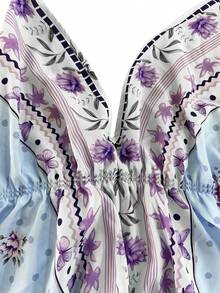Flirla Bohemian Style Printed Beach Slip Dress - Blue - View 4