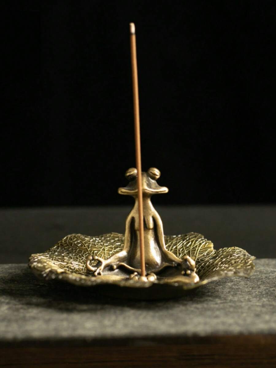 1PC Metal Kung Fu Frog Incense Holder Zen Meditation Frog Statue With Lotus Leaf Base Censer Stand For Yoga Relaxation Bedroom Desktop Ornament Home Decor Accent Miniature Figurine Set - Kung Fu Frog - View 1