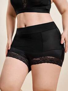 Hourtrue 1pc Seamless High Waist Shaping Panties, Plus Size Women Summer Lace Tummy Control Butt Lifting Shapewear - Black - View 6