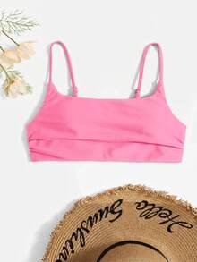 Swim Basics 女款素色時尚簡約比基尼上衣 - 粉色 - 查看 4