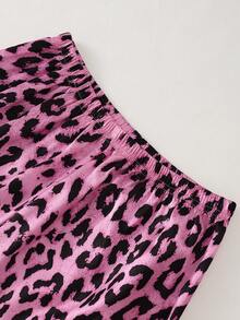 Teen Girls Classic Leopard Print Collar Short Sleeve Shorts Comfortable 2 Pieces Pajama Loungewear Set - Multicolor - View 4
