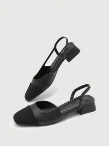 CUCCOO BIZCHIC Zapatos de tacón grueso con punta puntiaguda y bloques de color para mujer, primavera/verano - Vintage Negro - Ver 3