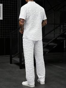 Manfinity CasualCool 男士時尚休閒紋理短袖襯衫套裝 - 白色 - 查看 2