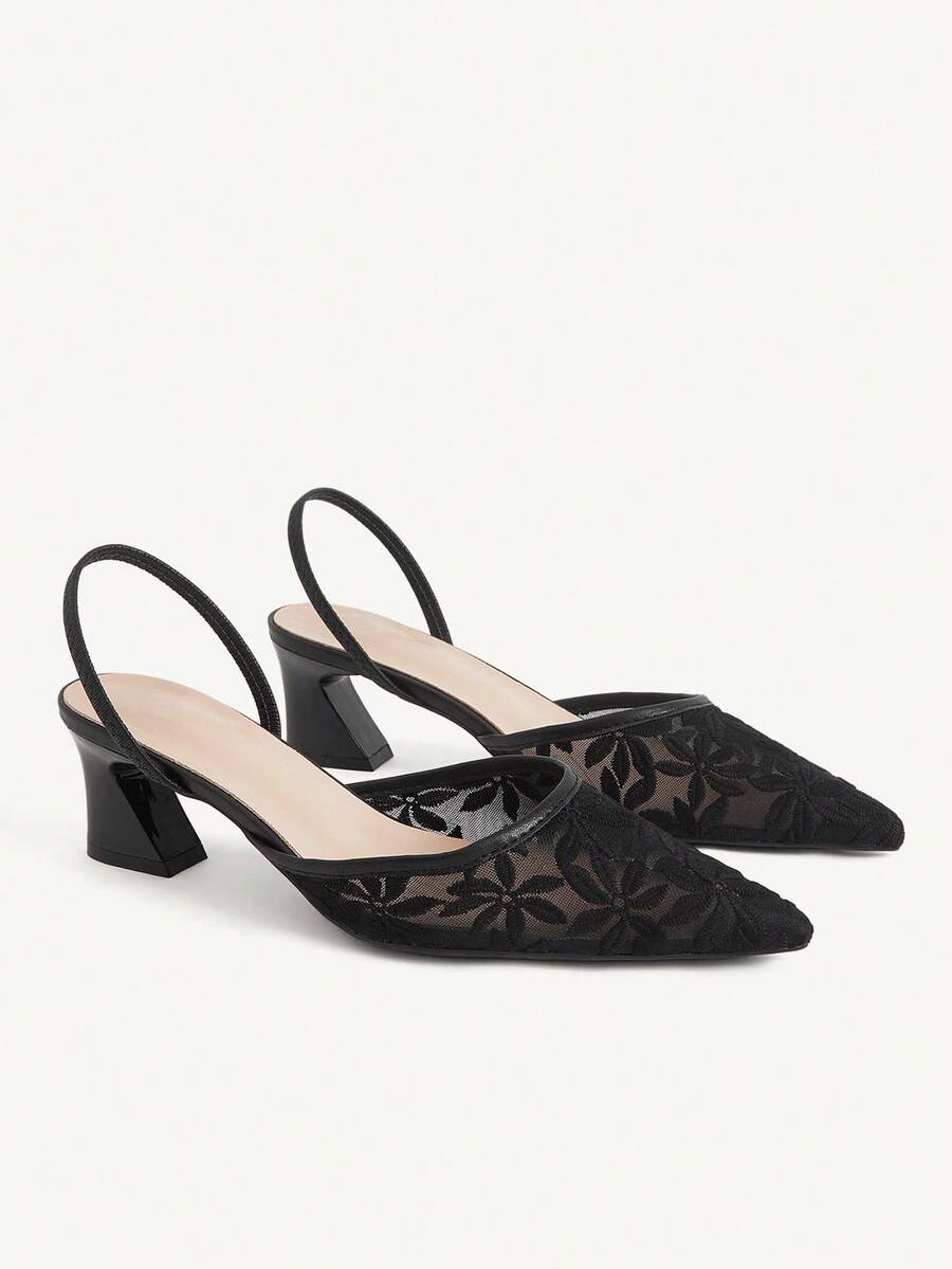CUCCOO CHICEST Women's Fashionable Elegant Commuting Embroidered Mesh Pointed Toe Pumps Wedding Shoes Summer Shoes Bride Shoes - Black - View 1
