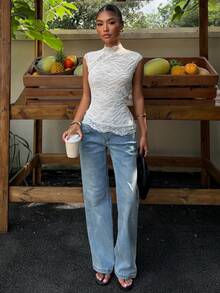 Muchica Tank Top Wanita Renda Putih Modis Musim Panas - Putih - View 4