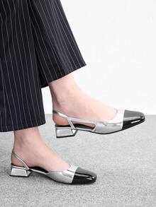 CUCCOO BIZCHIC Sepatu Pumps Wanita Ujung Lancip Hak Blok Warna-warni, Musim Semi/Panas - Perak Hitam - View 4