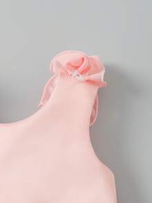 SHEIN Glamorique Kids 女嬰酒紅色緞面網紗高級正式禮服，3D花朵設計、大蝴蝶結背部、蓬蓬裙，適合聖誕節、嬰兒生日派對、慶典、宴會、派對，無袖吊帶裙，鼠尾草綠公主禮服女嬰裙 - 粉色 - 查看 8